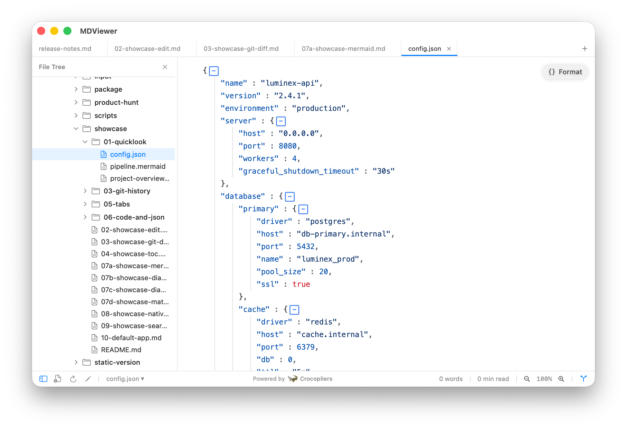 Interactive JSON file viewer with collapsible tree on macOS