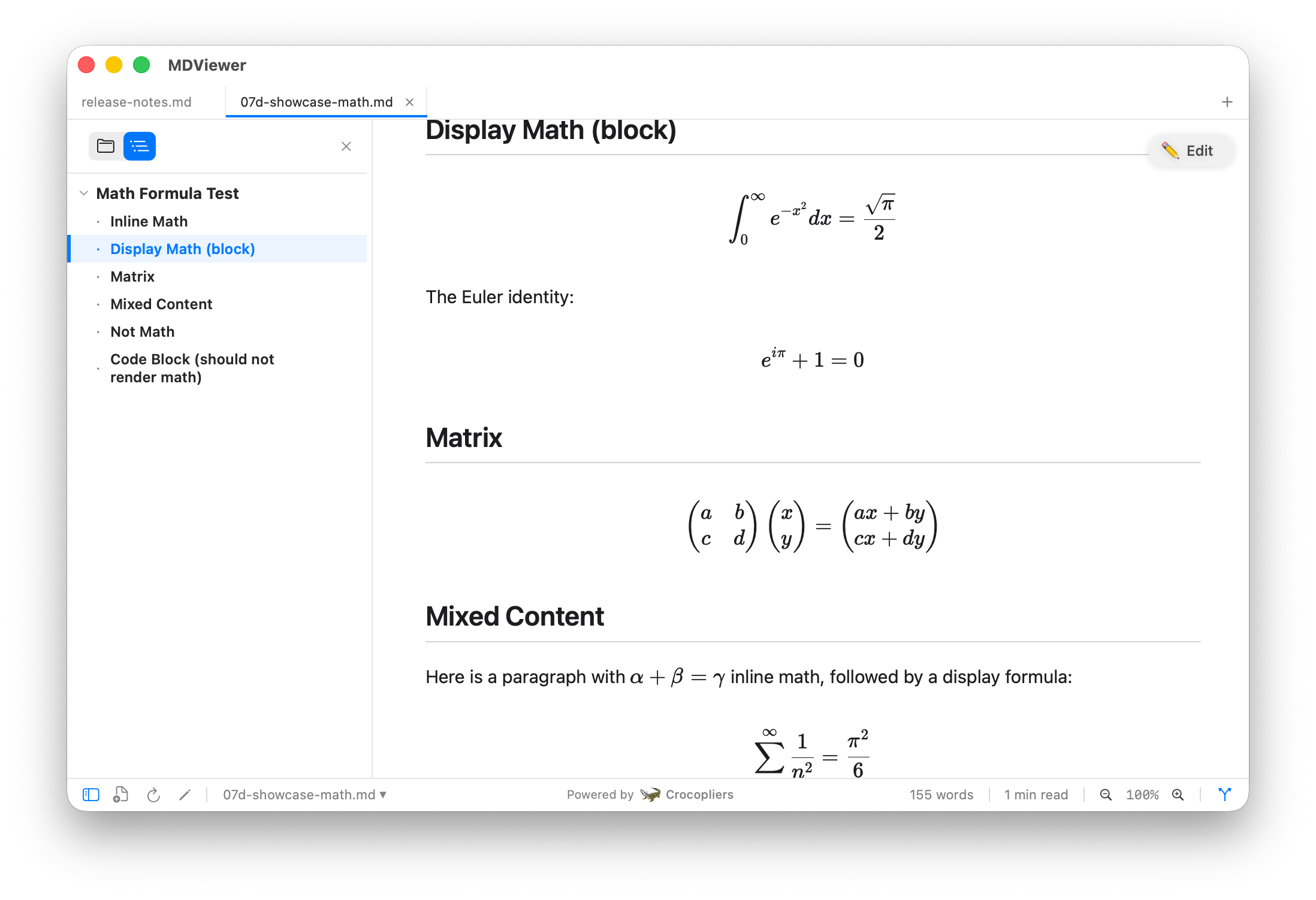 KaTeX math formula rendering in markdown — LaTeX support