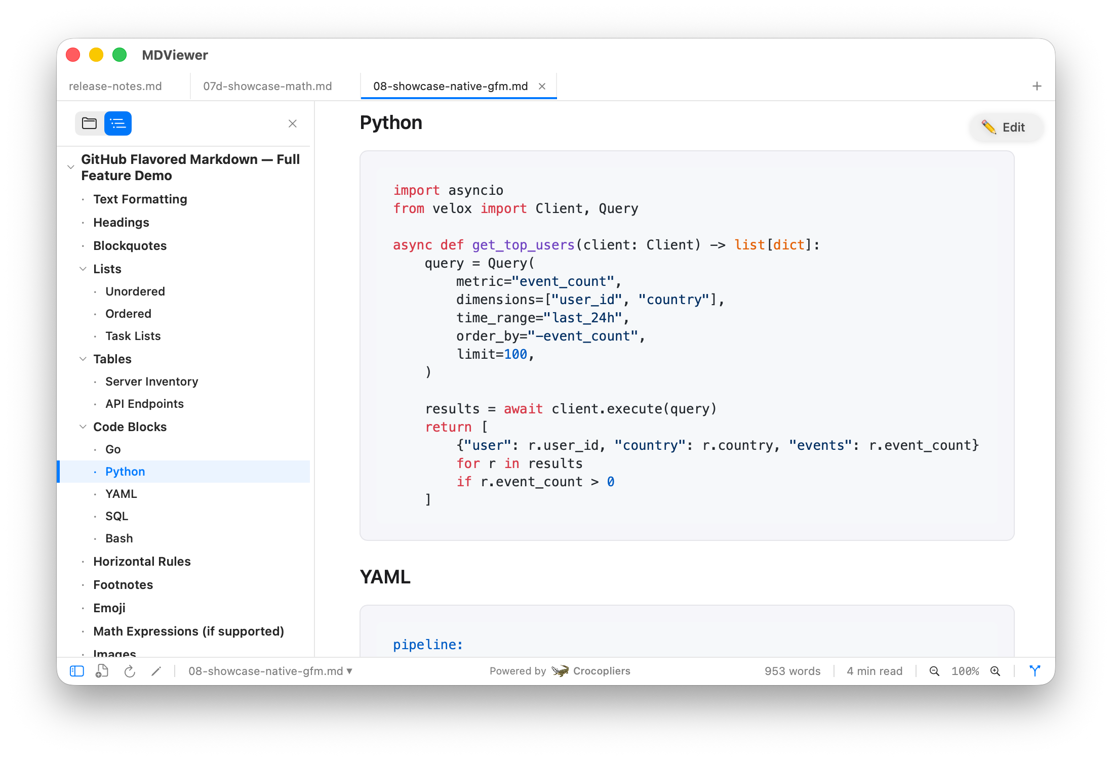 Syntax highlighting for code blocks in markdown viewer